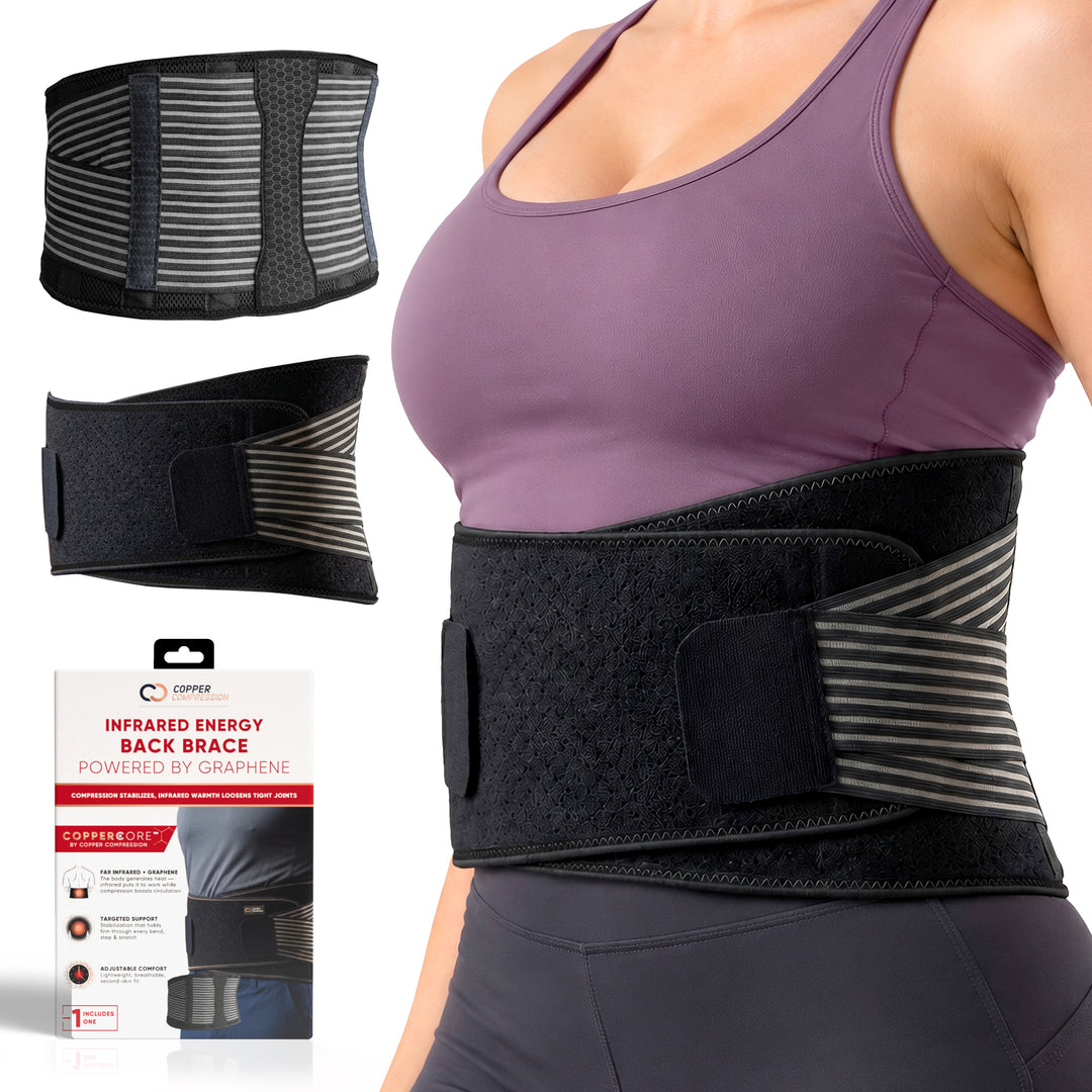 CopperCore™ Infrared Energy Back Brace by Copper Compression For Lower Back Pain, Sciatica & Posture, 6 Stabilizers, Adjustable Straps, Graphene & Copper Infused Lumbar Support Belt