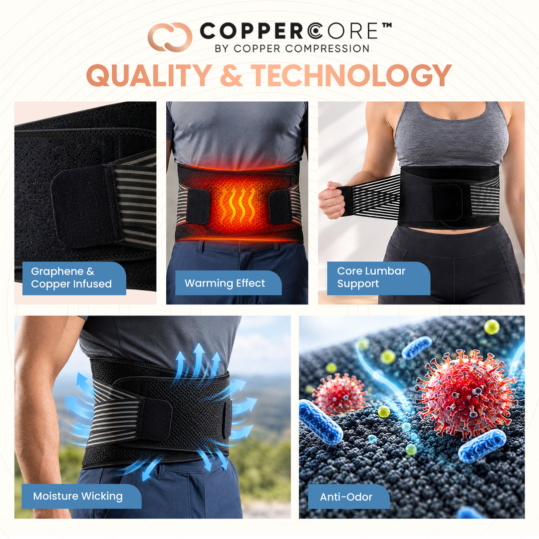 CopperCore™ Infrared Energy Back Brace by Copper Compression For Lower Back Pain, Sciatica & Posture, 6 Stabilizers, Adjustable Straps, Graphene & Copper Infused Lumbar Support Belt