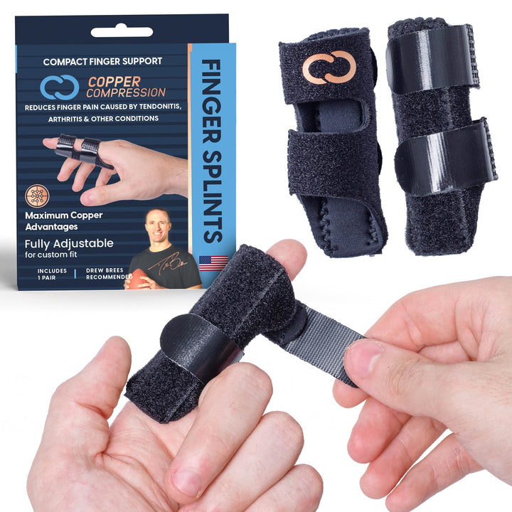 Copper Compression Finger Splints, Trigger Finger Brace for Arthritis, Tendonitis, Finger Locking, Sprains, and Pain Relief – Adjustable Copper Infused Splint with Comfortable Breathable Support – 2 Pack