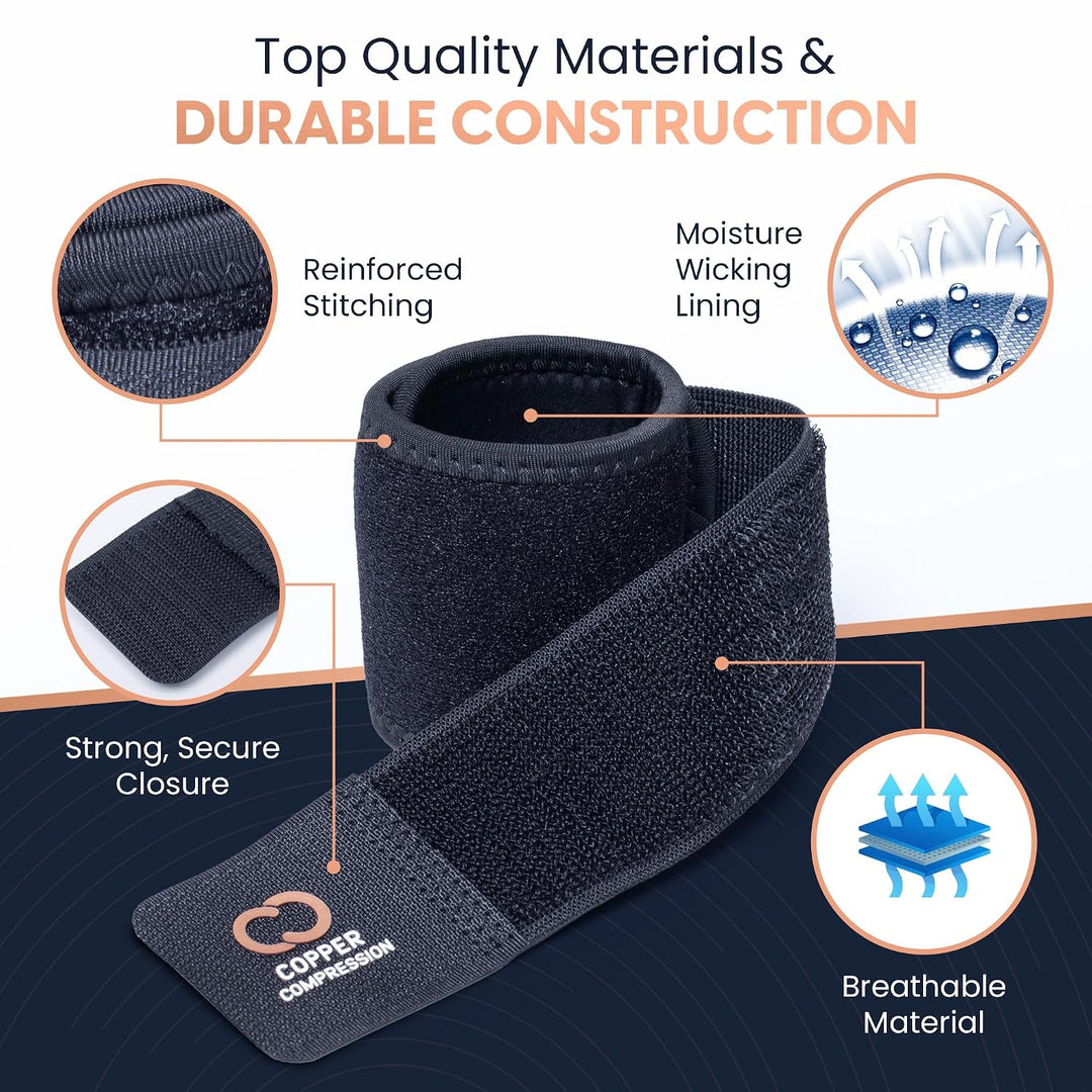 Copper Compression Wrist Wraps – Adjustable Copper Infused Wrist Support for Weightlifting, Workouts, Injury Recovery, Carpal Tunnel, Tendonitis, and Pain Relief – Breathable and Comfortable Straps