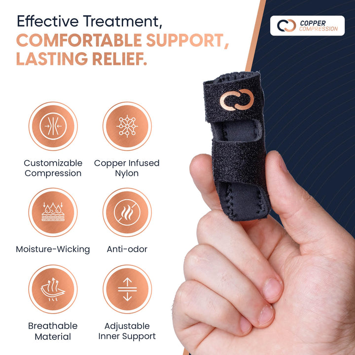 Copper Compression Finger Splints, Trigger Finger Brace for Arthritis, Tendonitis, Finger Locking, Sprains, and Pain Relief – Adjustable Copper Infused Splint with Comfortable Breathable Support – 2 Pack