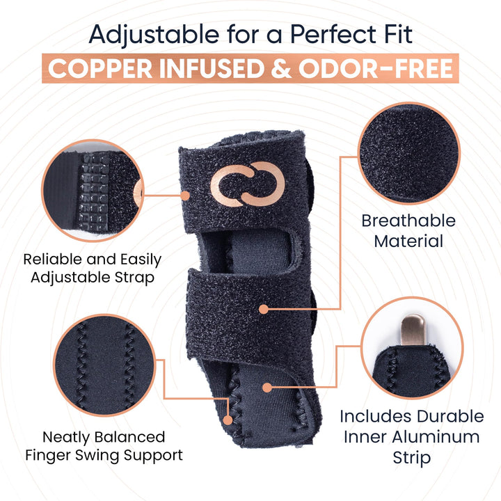 Copper Compression Finger Splints, Trigger Finger Brace for Arthritis, Tendonitis, Finger Locking, Sprains, and Pain Relief – Adjustable Copper Infused Splint with Comfortable Breathable Support – 2 Pack