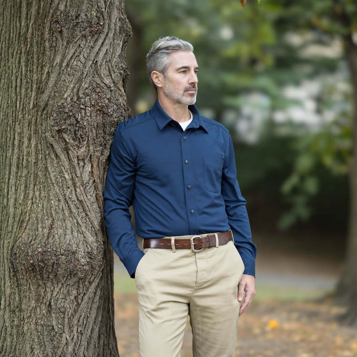 Adaptive True Navy Magnetic Front Long Sleeve Cooling Adaptive Shirt with Pocket